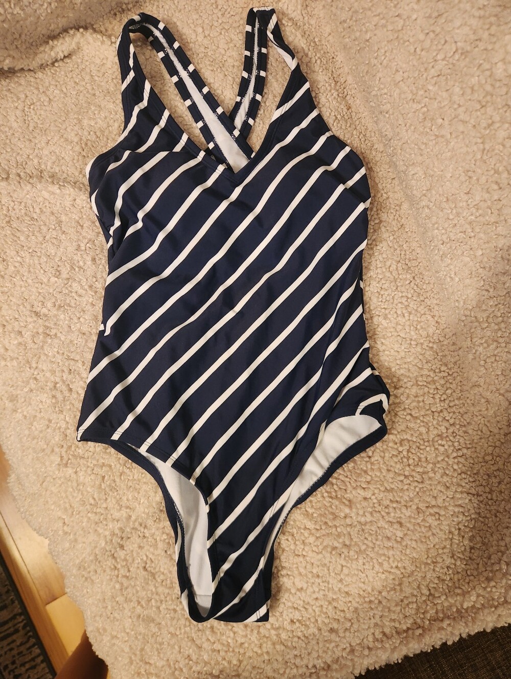 Kona Sol Navy and White Striped One-Piece Swimwear, Size Small